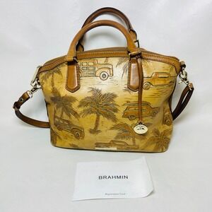 Brahmin Rare Duxbury Tan Copa Cabana Med Surfboard Woody 57 Chevy Palm Trees